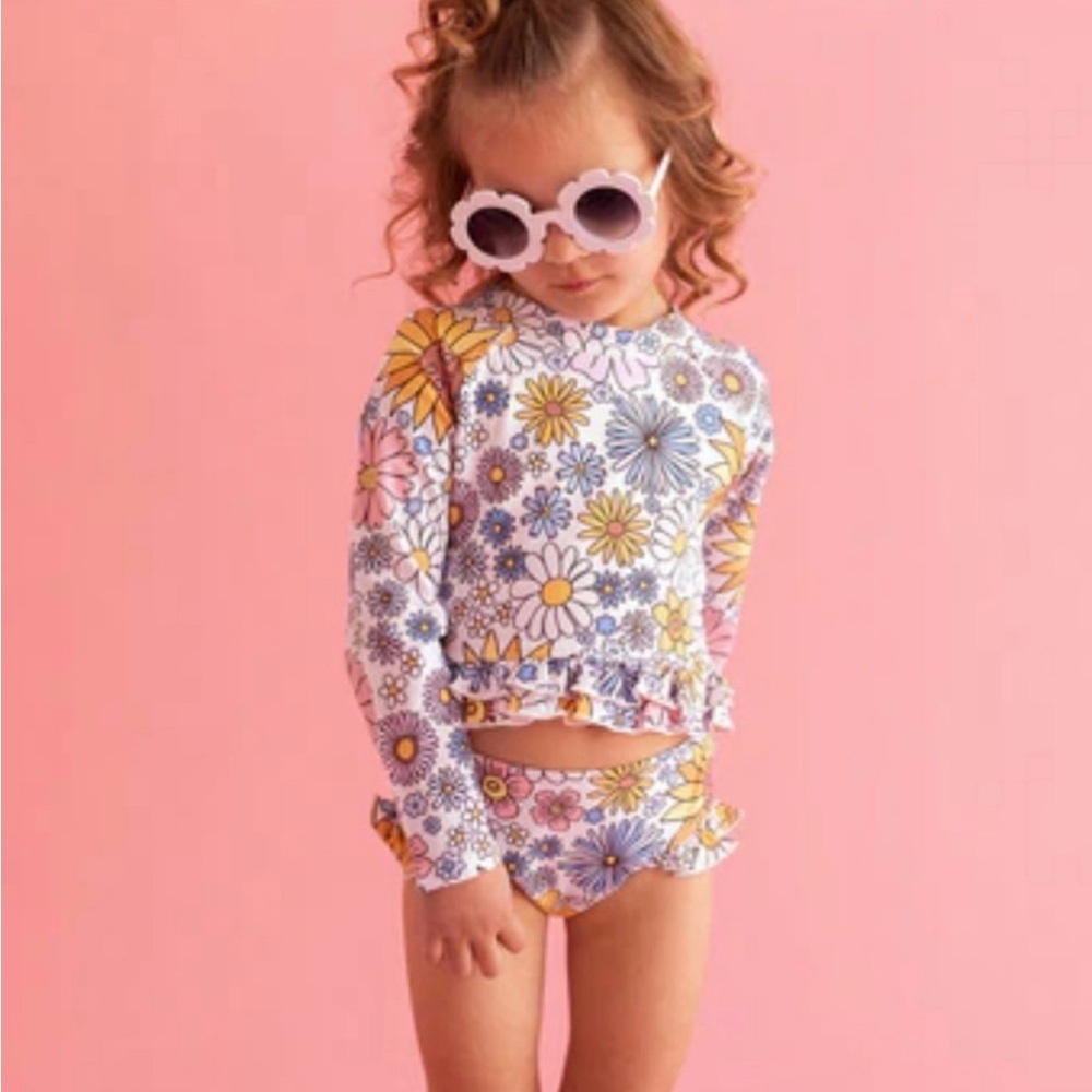 Posh Peanut Floral Kids Swim Set - Yellow, Pink, Blue